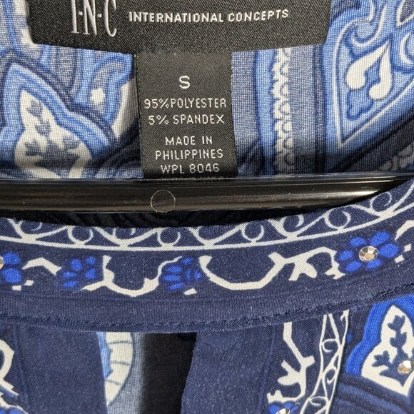 2 For $30 INC Sleeveless Racerback Tunic Top Blue-White Jersey Stretch S - Picture 7 of 8